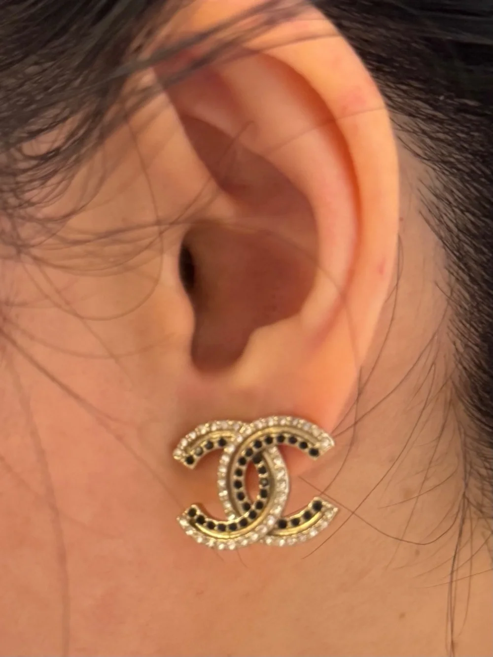 Limited Edition Classic Chanel CC Logo Crystal Embellished Stud Earrings